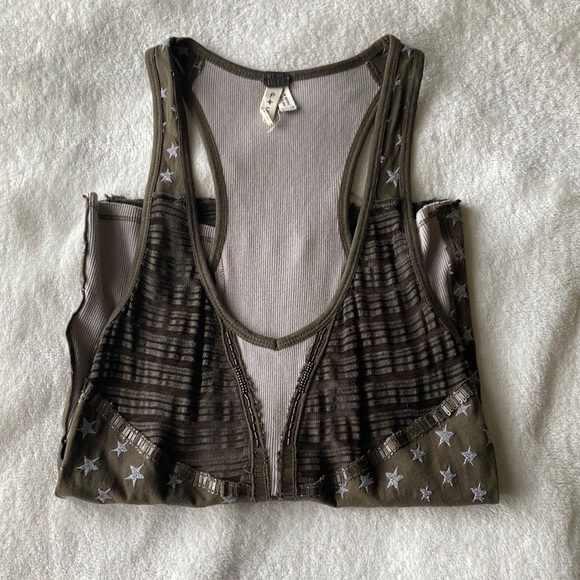 Free People green Stars and Stripes tank top - Picture 1 of 6